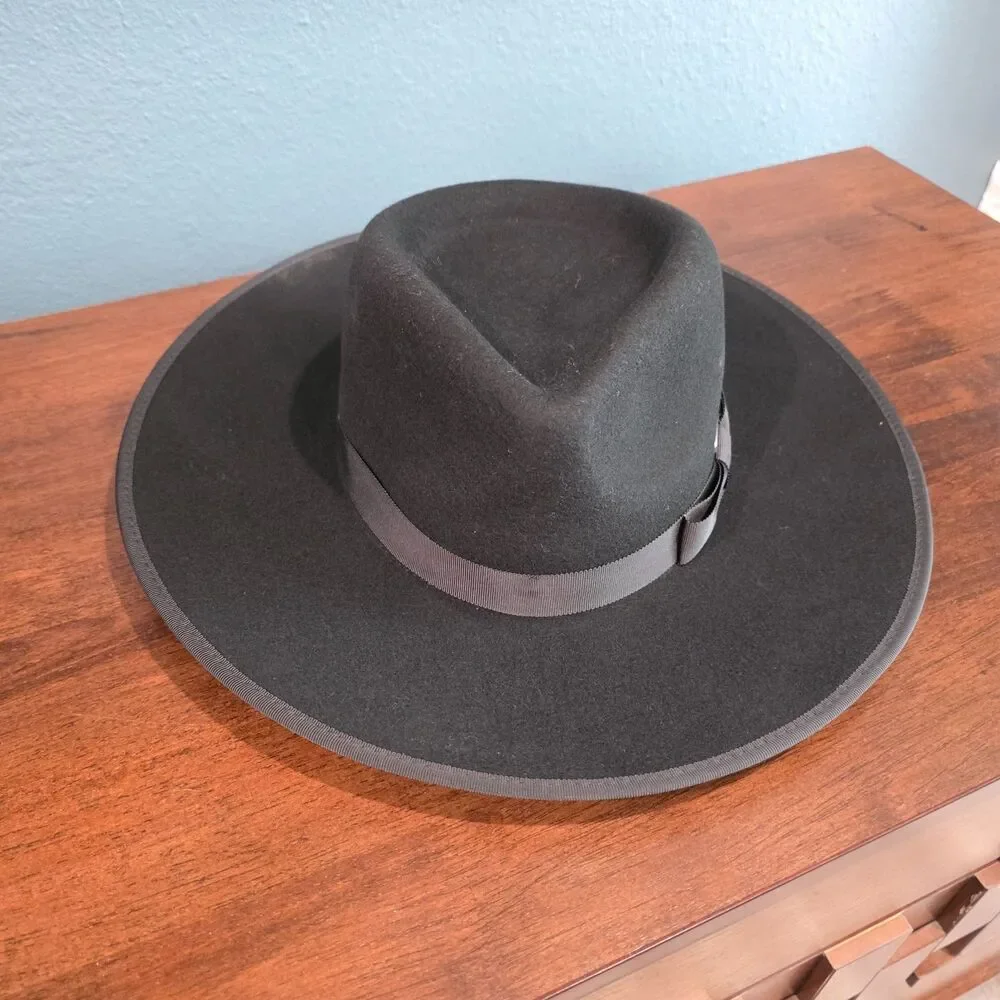 Wallaroo Sloan Women's Hat Fedora Black Wool-Felt UPF 50+ Wide Brim READ